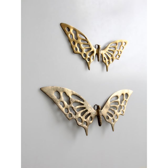 Mid-Century Brass Butterfly Wall Hangings Pair For Sale - Image 9 of 12