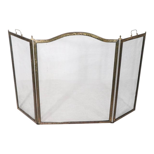 Vintage Arts and Crafts Three Fold Fireplace Screen Spark Guard For Sale