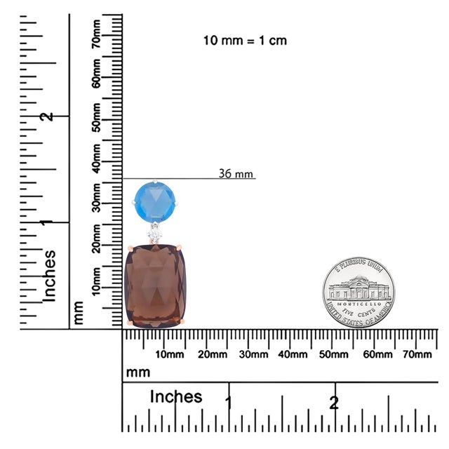 Early 21st Century 18K Rose and White Gold Diamond Accent and London Blue Topaz and Cushion Cut Smoky Quartz Gemstone Dangle Drop 18" Pendant Necklace For Sale - Image 5 of 5