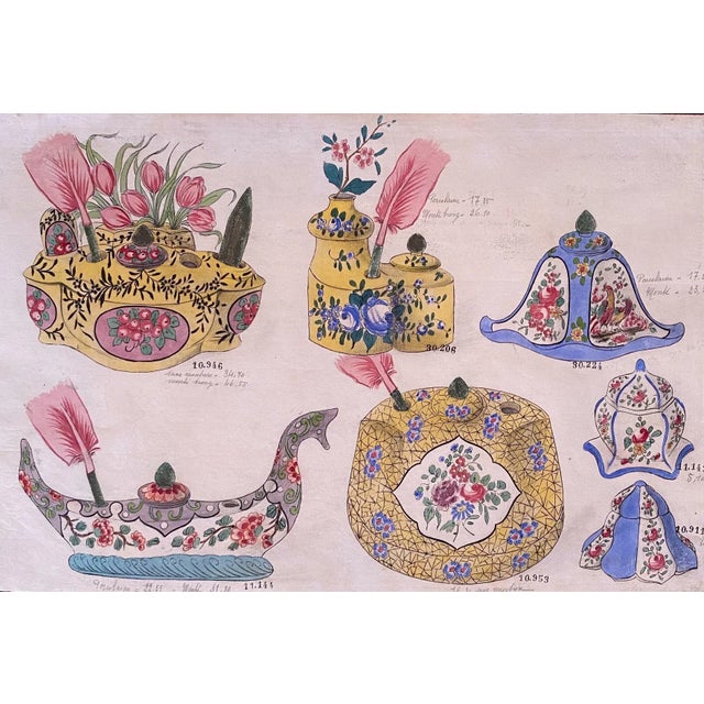 Porcelain Vases is an original china ink and watercolor drawing on ivory-colorated paper by realized in 1890 ca. In very...