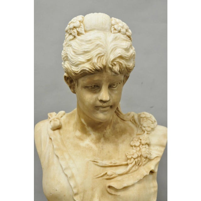 Vintage Victorian Style Carved Marble Young Lady Maiden Bust Statue Sculpture For Sale - Image 4 of 16