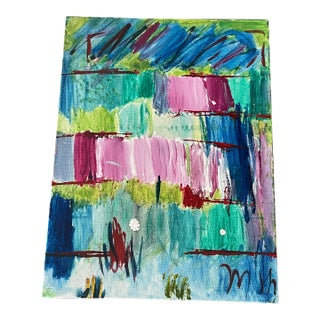 1970s Abstract Mixed Media Painting Phtalo Yellow With Pink For Sale