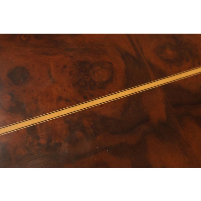 Custom Regency Style Burl Walnut Double Pedestal 12' Dining Table For Sale In Philadelphia - Image 6 of 18