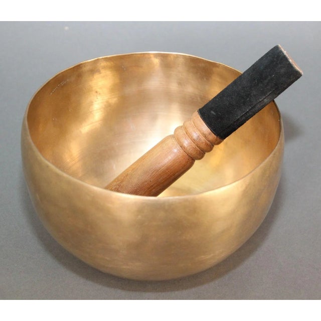 Large Hand-Hammered Brass Singing Bowl Nepal 1950s For Sale - Image 4 of 11
