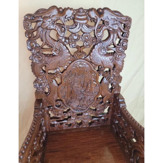 Late 19th Century Antique Chinoiserie Hand-Carved Rosewood Dragon Throne Chair With Owl Feet, Circa 1900 For Sale In Phoenix - Image 6 of 13