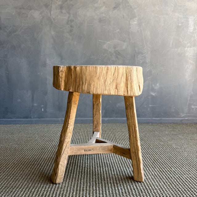 Vintage Elm Wood Chop Block Table #L03 For Sale - Image 4 of 9