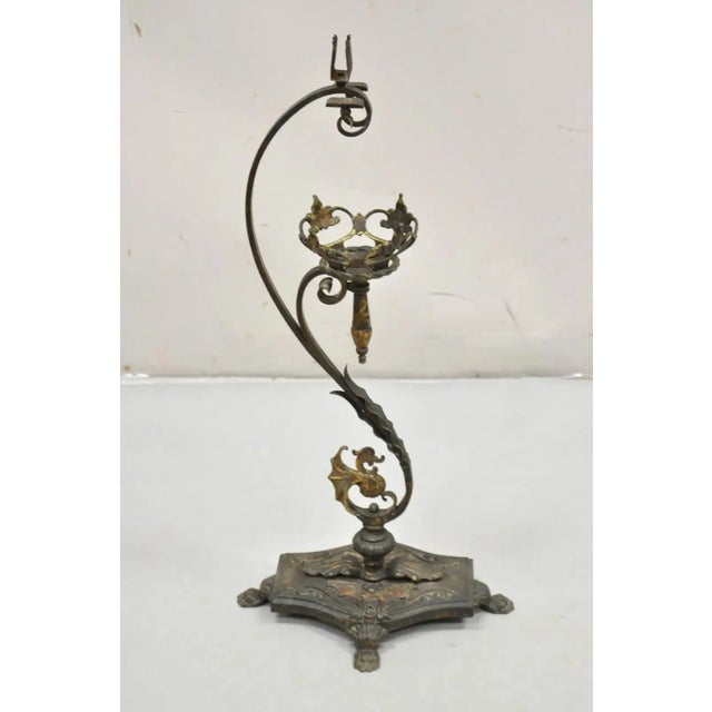 Antique French Art Nouveau Figural Cast Wrought Iron Ashtray Catch All Stand For Sale - Image 12 of 12