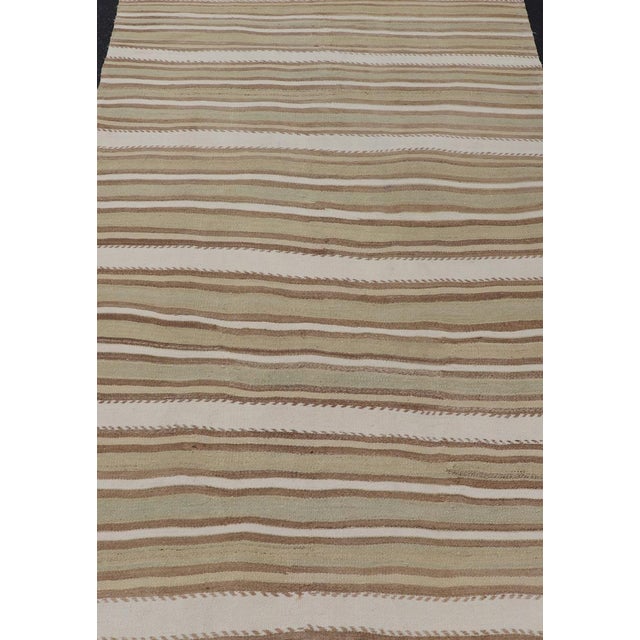 Doris Leslie Blau Vintage Striped Light Beige And Classic Taupe Hand-Knotted Rug For Sale - Image 10 of 11