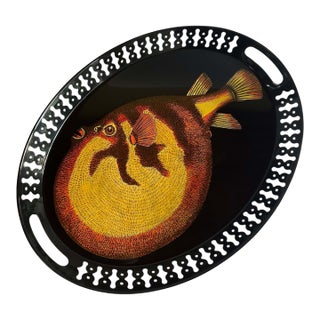 20th Century Puffer Fish Oval Metal Tray by Fornasetti For Sale