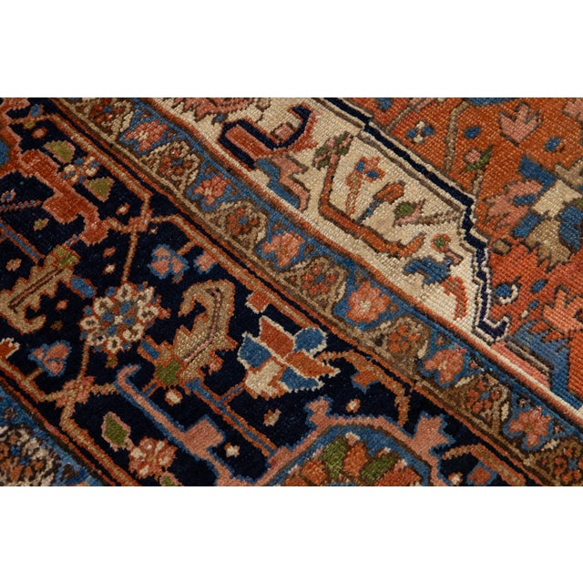 1900 - 1909 1900s Antique Persian Heriz Wool Rug Handmade in Rust With Medallion Design For Sale - Image 5 of 11