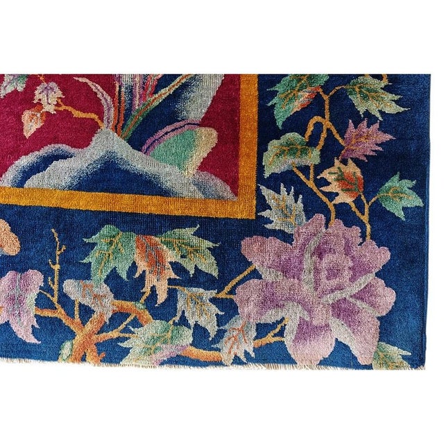 1920s 1920s Red Open Field Antique Walter Nichols Chinese Wool Art Deco 8'10" X 11'2" For Sale - Image 5 of 9