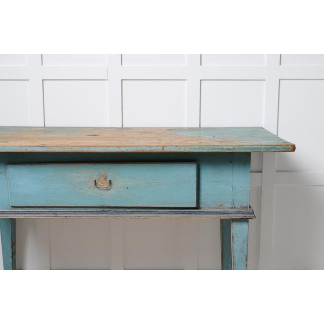 Turquoise Antique Classic Folk Art Gustavian Swedish Turquoise Table with a Drawer For Sale - Image 8 of 10
