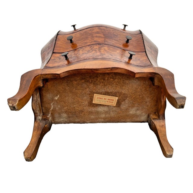 Vintage Petite Venetian Bombe Commode Small Chest of Drawers Burled Walnut For Sale - Image 11 of 11