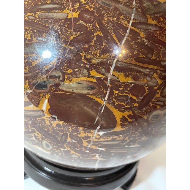 Wood Vintage 6.5” Brown Amber Marble Ball Sphere Orb on Lacquered Wood Stand For Sale - Image 7 of 12