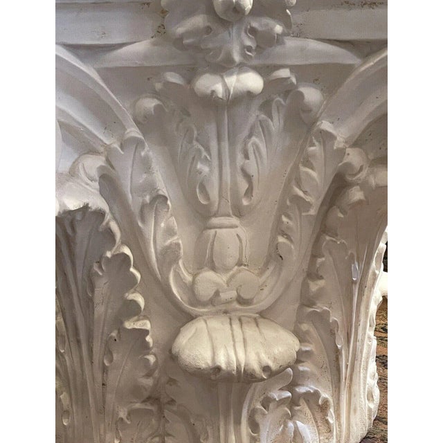 1990s Clear Coated White Plaster Corinthian Column Bevelled Glass Top Coffee Table For Sale - Image 4 of 13