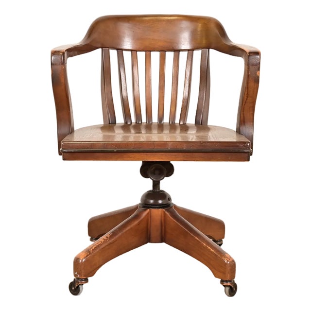 Antique Arts & Crafts Solid Walnut Executive Swivel Desk Chair by Boling Chair Company, Circa 1940s For Sale