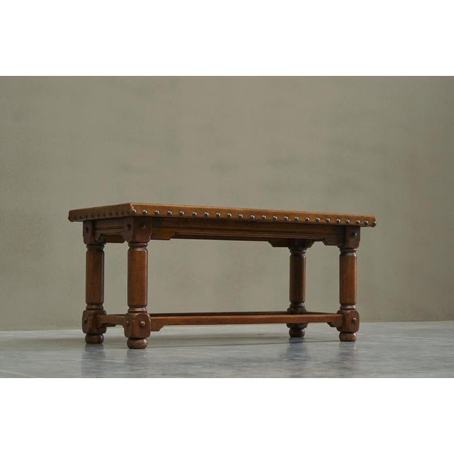 Mid-Century Spanish Coffee Table in Oak and Patinated Leather, 1940s For Sale - Image 10 of 12