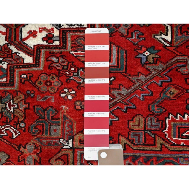 1960 8'3"x11' Lusty Red Nomad Art Vintage Persian Heriz Pure Wool Hand Knotted Rug For Sale - Image 11 of 12