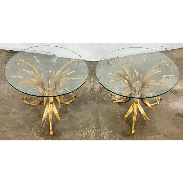 Vintage Italian Gilt Sheaf of Wheat Side Table Pair For Sale - Image 4 of 9