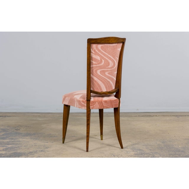 1940s French Parisian Art Deco Oak Dining Chairs in Blush Velvet - Set of 6 For Sale - Image 12 of 18