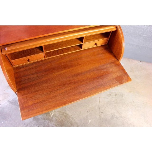 Mid Century Teak Roll Top Secretary Desk Made in Denmark Storage Scandinavian For Sale - Image 12 of 13