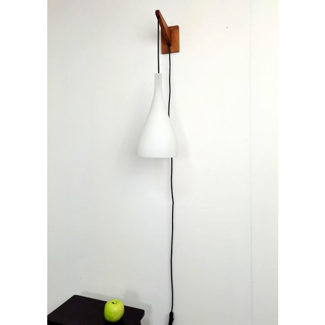 Vintage Tear Drop Wall Lamp in Teak and White Glass, Denmark, 1960s For Sale - Image 11 of 14