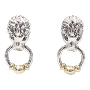 Late 20th Century Leo Lion Door Knocker Sterling Silver Dangle Earrings, A Pair