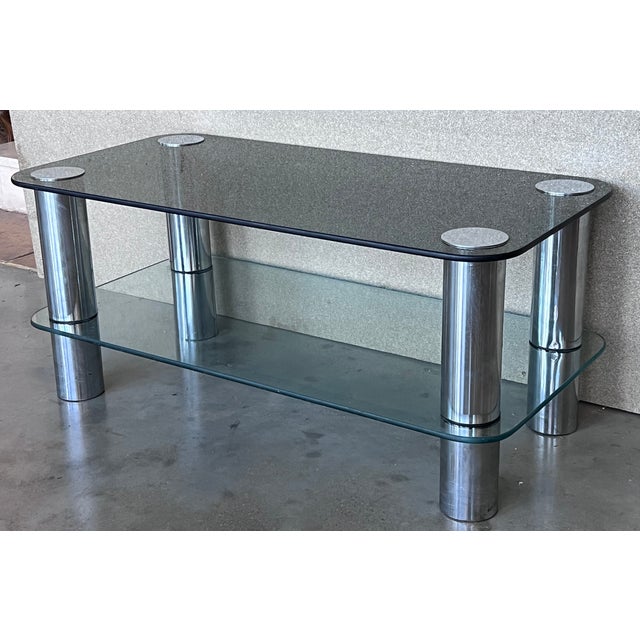 Mid-Century Modern Tubular Chrome Two Tier Coffee Table With Smoked Glass Top For Sale - Image 6 of 9