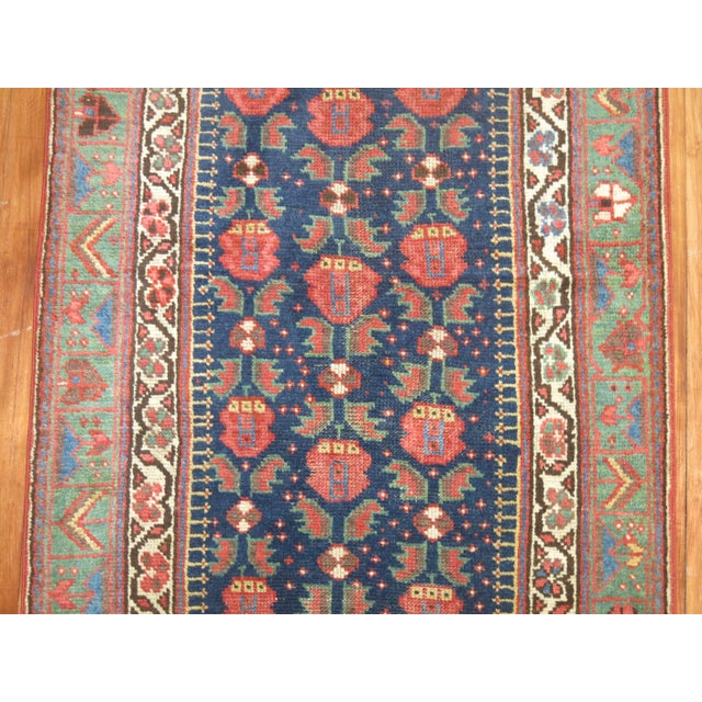 Rustic Traditional Navy Green Floral Persian Runner, 20th Century For Sale - Image 3 of 6