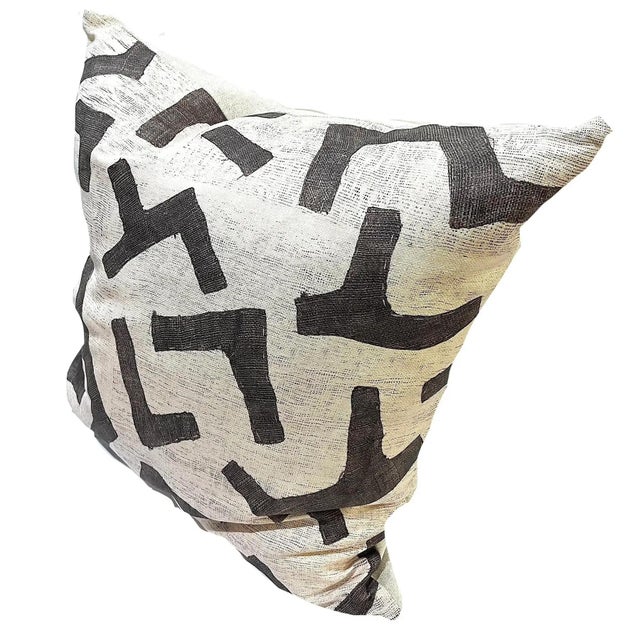 2020s Kuba Cloth Ecru Figures Pattern Pillows by St George - Down Fill - Pair For Sale - Image 5 of 9