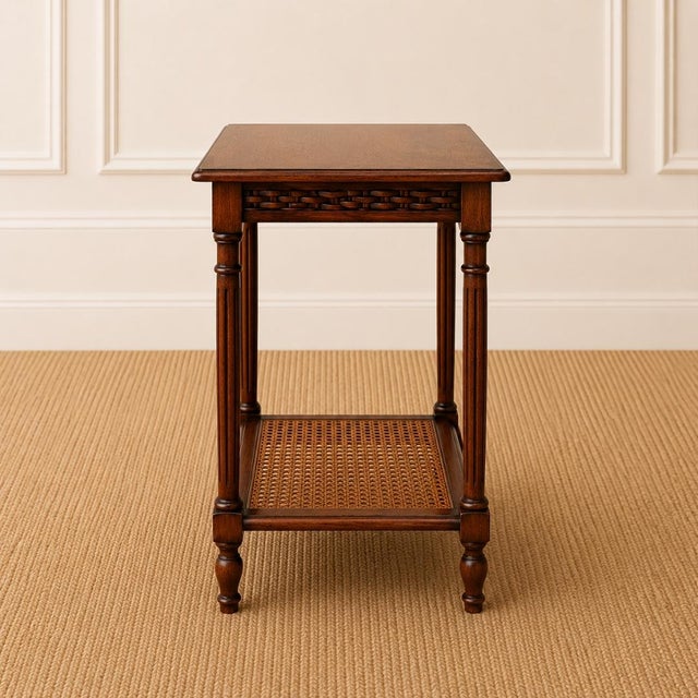 English 19th Century English Oak Two-Tier Side Table With Caned Lower Shelf For Sale - Image 3 of 3