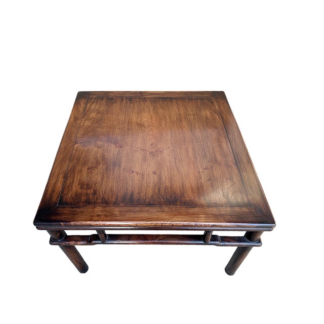 Wood Oriental Vintage Brown Patina Stain Square Ming Style Coffee Table For Sale - Image 7 of 10