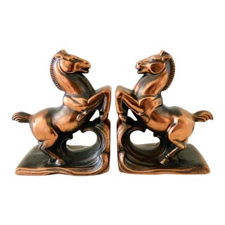 Art Deco Rearing Horse Metal Bookends For Sale