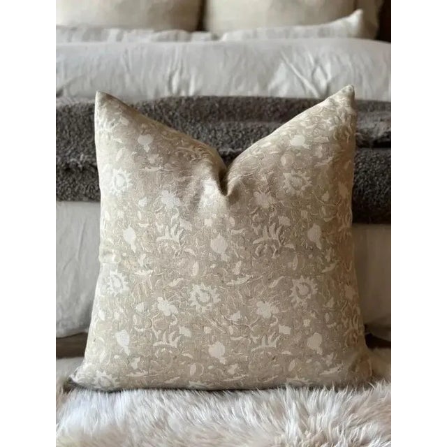Farmhouse Sausalito Floral Block Printed Linen Pillow For Sale - Image 3 of 6