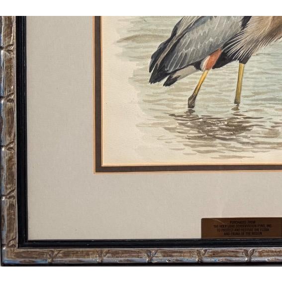 Gray 1970s Original Arthur Singer Watercolor Painting Great Blue Heron Signed and Framed For Sale - Image 8 of 10