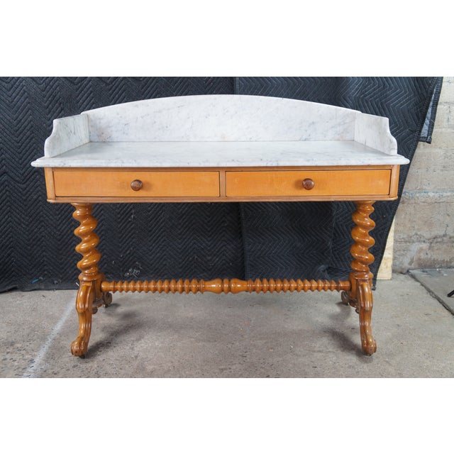 Wood Antique Victorian Walnut Marble Washstand Dry Sink Drybar Parlor Stand 48" For Sale - Image 7 of 16