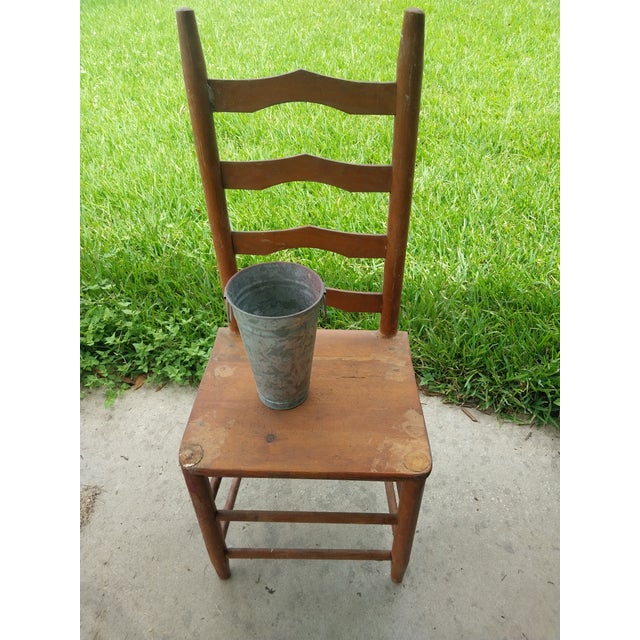 Wood Antique Primitive Wooden 4-Slat Ladderback Accent Side Chair For Sale - Image 7 of 8