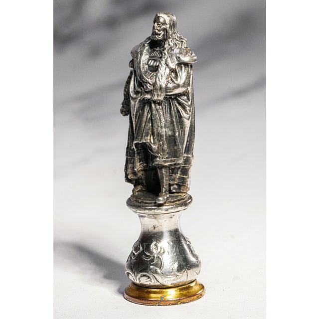 Art Nouveau Neat Antique Art Nouveau Silver Gilt Bronze Albrecht Dürer Statue Miniature Desk Wax Seal For Sale - Image 3 of 15