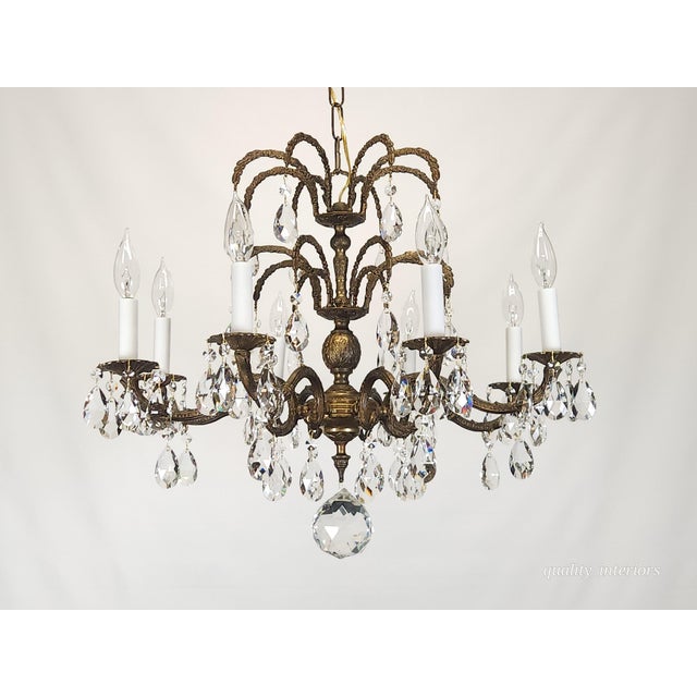 Antique 8 Arm Sensational Dark Patina Brass Cut Lead Glass Crystal Chandelier For Sale - Image 10 of 12