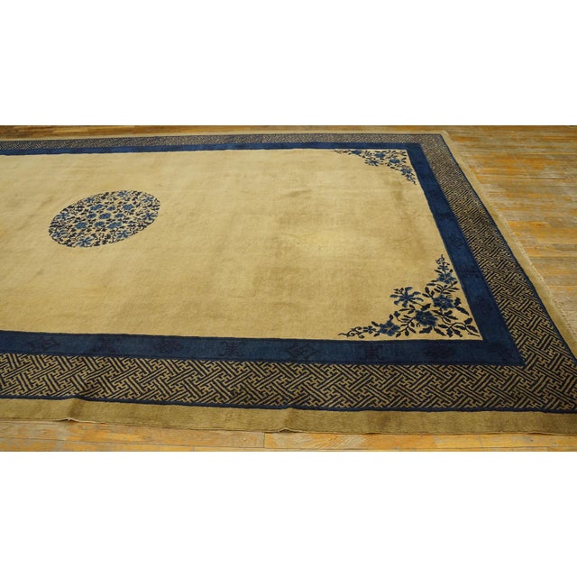 Textile 1900s Beige Field Open Field Medallion Classic Deco Antique Chinese Peking Rug For Sale - Image 7 of 12