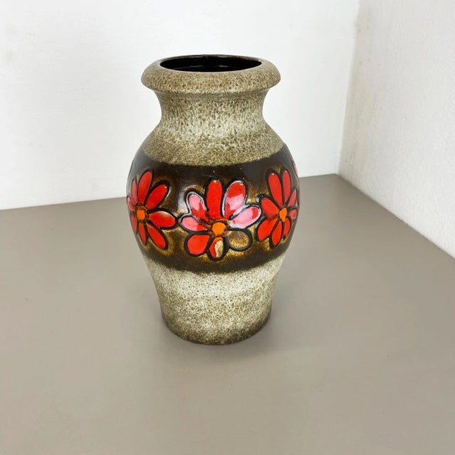 Large Fat Lava Floral Floor Vase from Scheurich, Germany, 1970s For Sale - Image 3 of 16