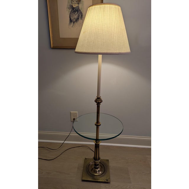 Vintage Mid-Century Modern Stiffel Brass Floor Lamp With Integrated Glass Table For Sale - Image 11 of 11
