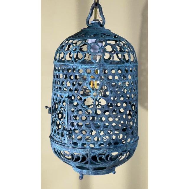 Antique Bronze or Brass Lantern With Unique Patina and Floral Motif For Sale - Image 11 of 12