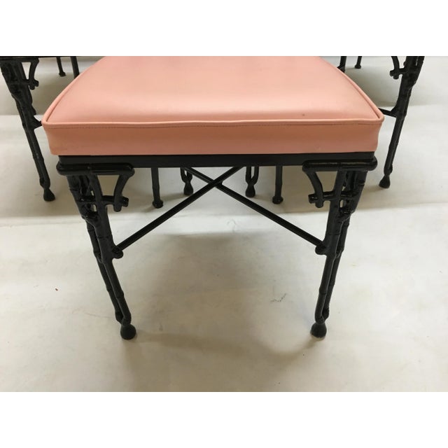 1960s Vintage Chinoiserie Pink & Black Faux Bamboo Dining Chairs and Table For Sale - Image 5 of 10
