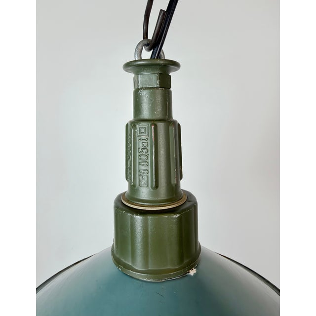 Mid-Century Modern Industrial Petrol Enamel Military Pendant Lamp with Cast Aluminium Top, 1960s For Sale - Image 3 of 17
