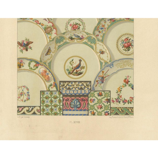 This exquisite chromolithograph, Plate XCVIII from *L'Ornement Polychrome*, showcases a stunning array of Rococo ceiling...