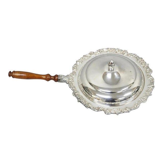 Vintage English Victorian Silver Plated Covered Chafing Dish Serving Platter For Sale