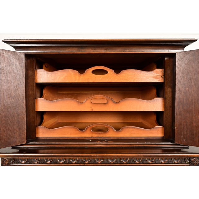 Wood Berkey & Gay Style Antique English Jacobean Carved Walnut Highboy Dresser, Circa 1920s For Sale - Image 7 of 16