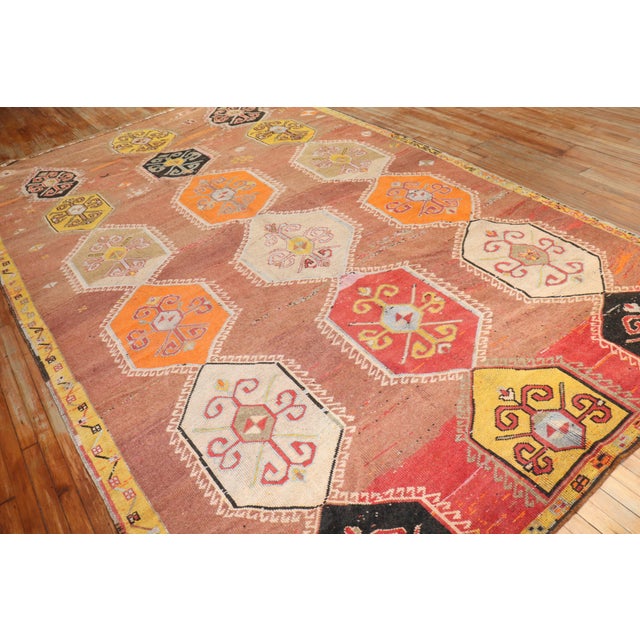 Mid 20th Century Vintage Zabihi Collection Geometric Odd Size Turkish Rug - 8' x 13'8" For Sale - Image 5 of 12