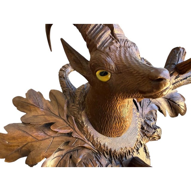 Cabin 1900s Black Forest Goat Coat Rack With Glass Eyes For Sale - Image 3 of 8
